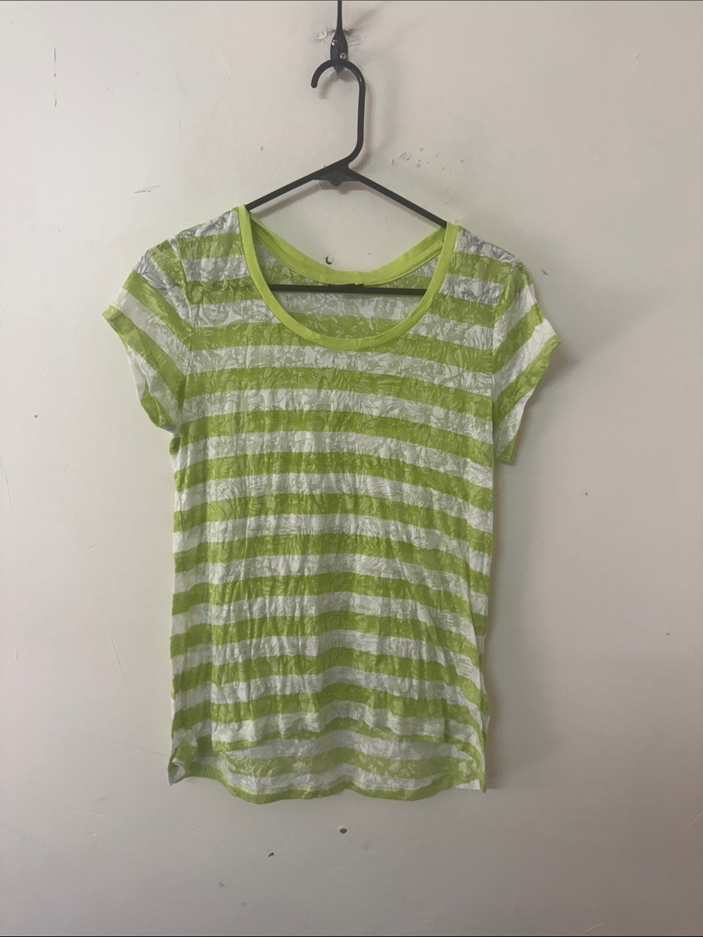 Women’s Striped Scoop Neck Tee - Lime Green & White 2015
